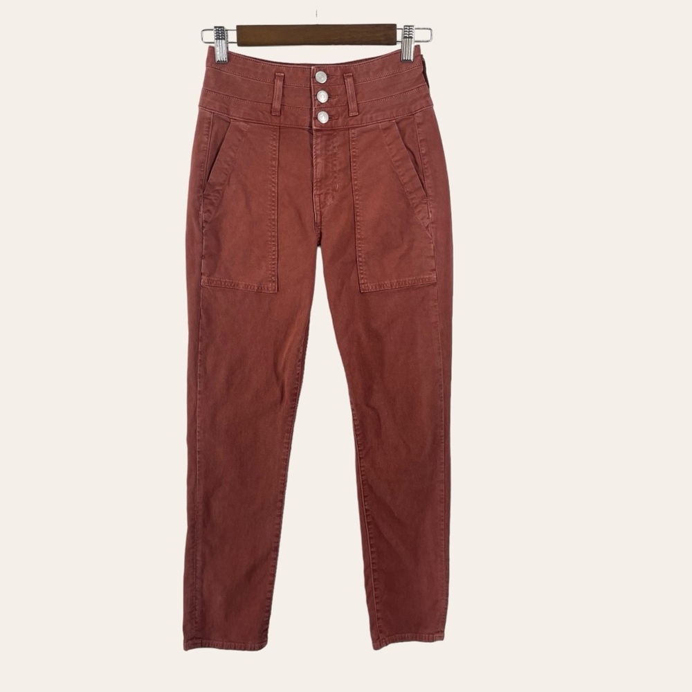 VERONICA BEARD Logan‎ Bow Straight Leg Jeans in Terracotta Red